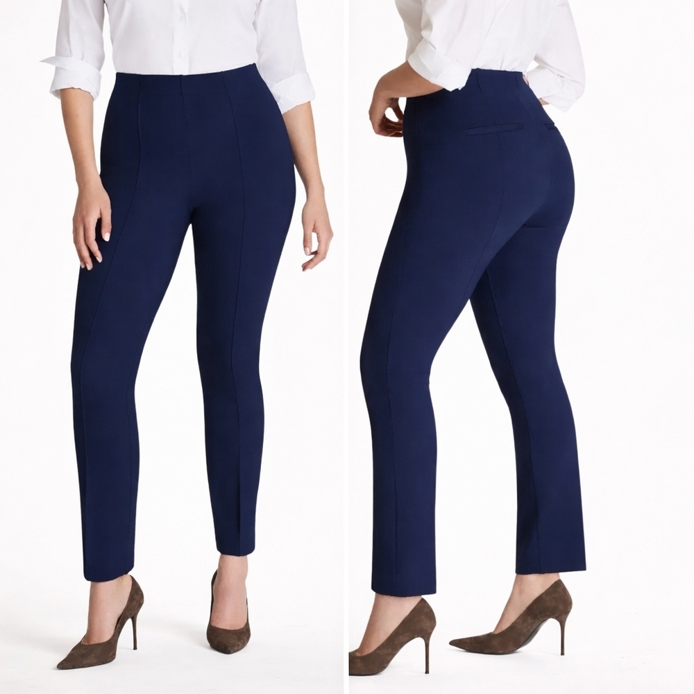SPANX Supersmooth Perfect Fit Ponte Ankle Pants Navy Blue Large